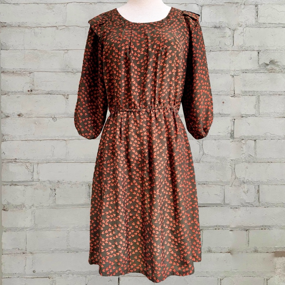 Ruffle Collar Brown and Khaki Print Dress